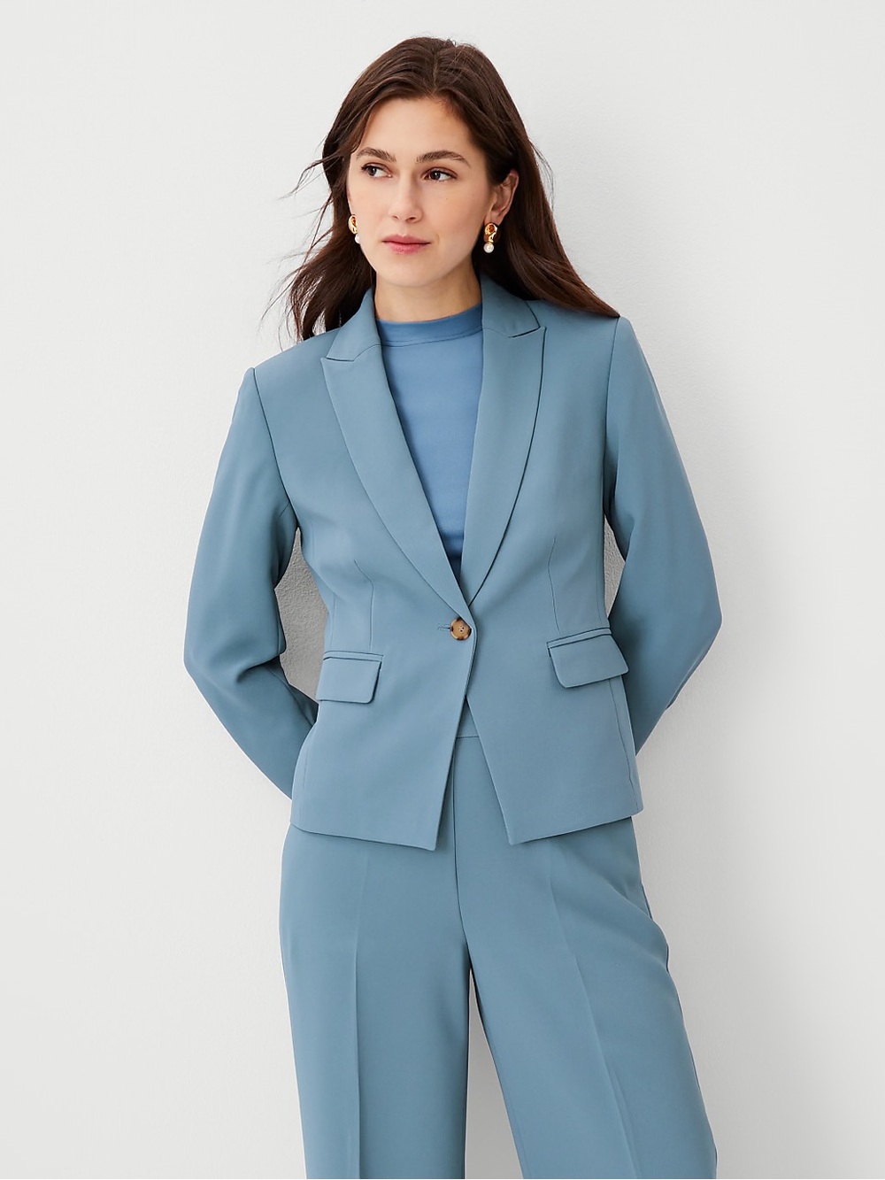 Ann Taylor The Shorter One Button Blazer in Blue Echo